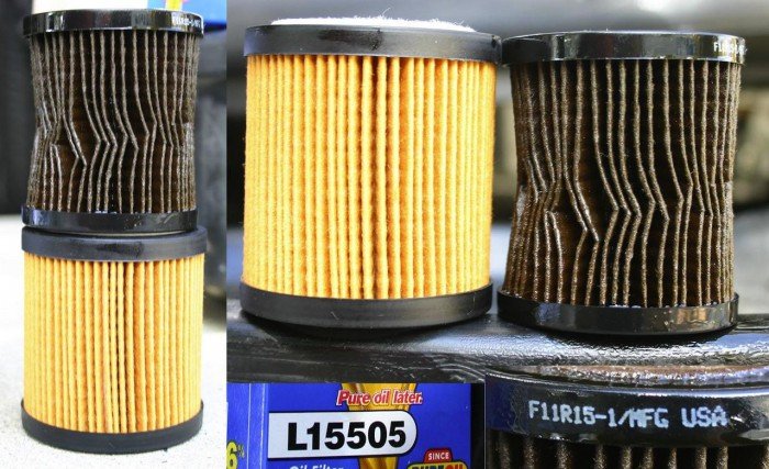 filtro de aceite sucio y uno limpio