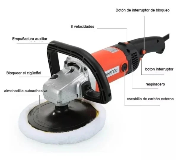 Pulidora rotativa 1400W para acabados profesionales