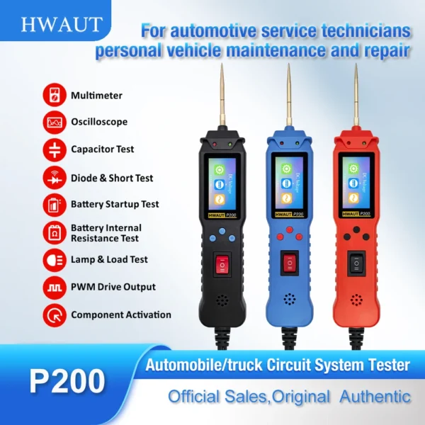 Probador de circuito automotriz 12 24V P100 P200, sonda de circuito de potencia, probador eléctrico, prueba de lámpara de voltaje de continuidad con Cable de luz de 2M