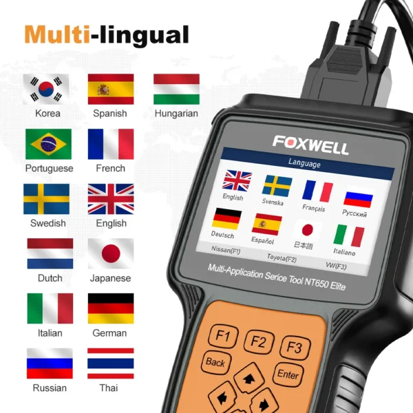 FOXWELL NT650 Elite inalámbrico OBD2 escáner automotriz SAS A/F aceite EPB BRT TPS 26 + reinicio herramienta de diagnóstico de coche profesional