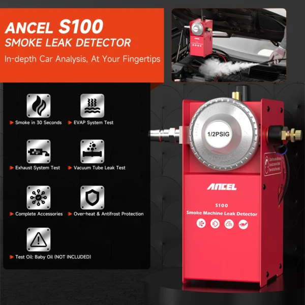 ANCEL S100-Detector de fugas para coche, analizador de fugas de tuberías, máquina de humo EVAP automotriz, herramienta de detección de diagnóstico de fugas