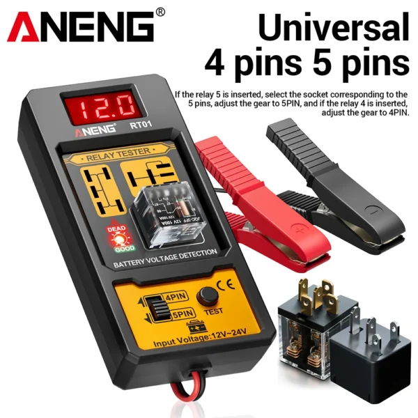Probador de relé de coche, probador de voltaje ANENG RT01 Universal 11-25V, control de batería de coche automotriz, luz indicadora LED, diagnóstico de relé