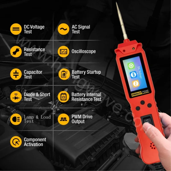 Probador de circuito automotriz 12 24V P100 P200, sonda de circuito de potencia, probador eléctrico, prueba de lámpara de voltaje de continuidad con Cable de luz de 2M