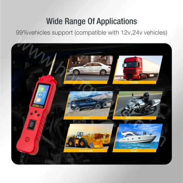 Probador de circuito automotriz 12 24V P100 P200, sonda de circuito de potencia, probador eléctrico, prueba de lámpara de voltaje de continuidad con Cable de luz de 2M
