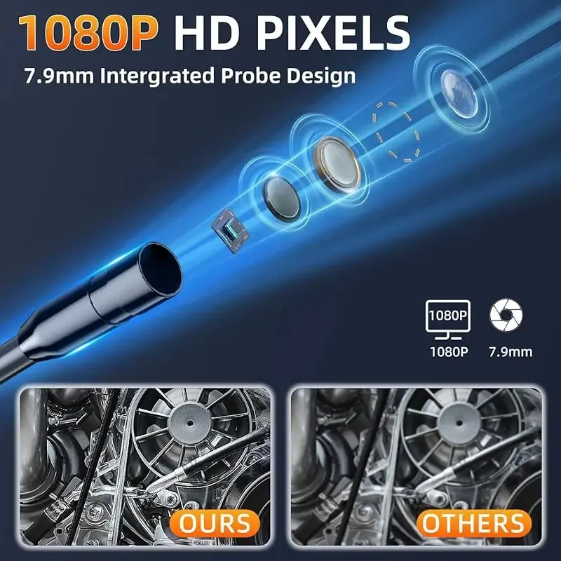 Cámara endoscópica Industrial 8mm HD1080P pantalla IPS de 4,3 pulgadas cámara de inspección de tuberías 1080P para reparación de automóviles IP67 impermeable 8 LED - Imagen 5