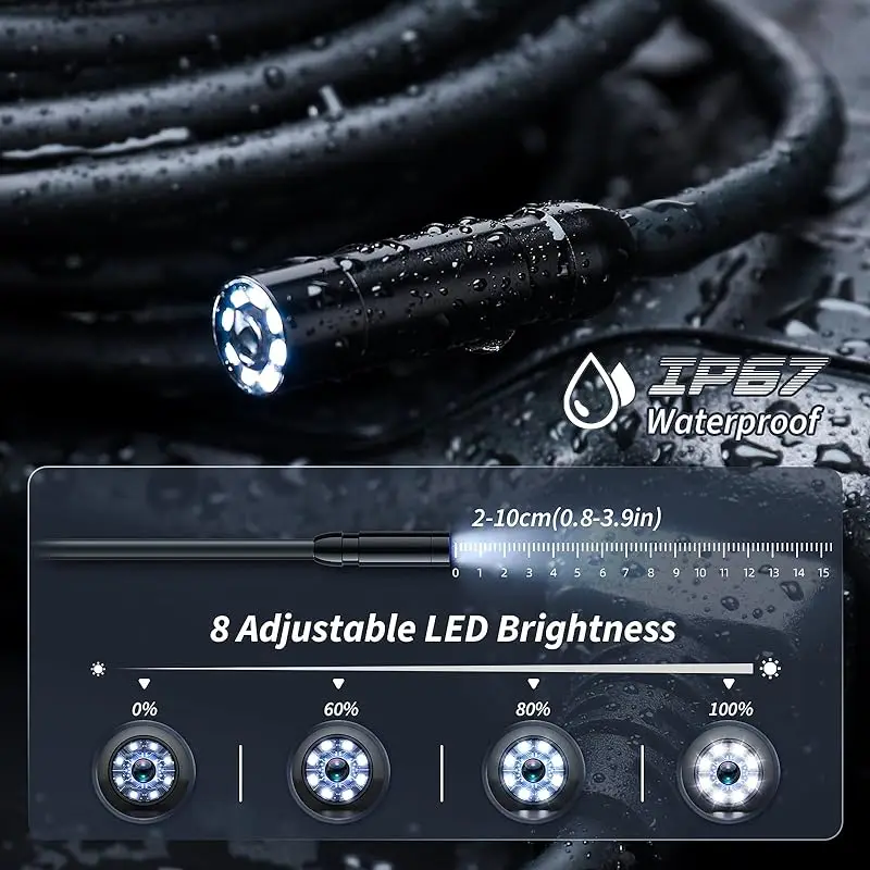 Cámara endoscópica Industrial 8mm HD1080P pantalla IPS de 4,3 pulgadas cámara de inspección de tuberías 1080P para reparación de automóviles IP67 impermeable 8 LED - Imagen 3