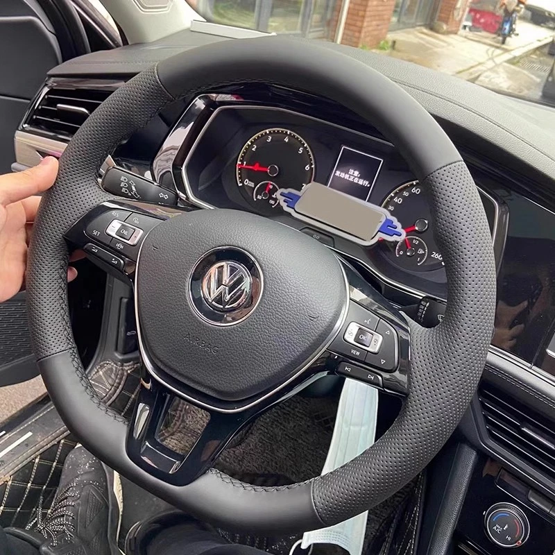 Funda trenzada para volante de coche, cuero Artificial negro para Volkswagen VW Golf 7 Mk7 Touran Up New Polo Jetta Passat B8 Tiguan - Imagen 2