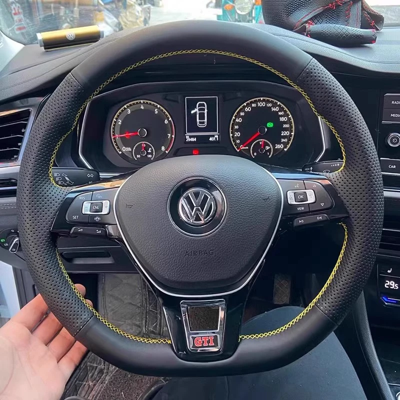 Funda trenzada para volante de coche, cuero Artificial negro para Volkswagen VW Golf 7 Mk7 Touran Up New Polo Jetta Passat B8 Tiguan