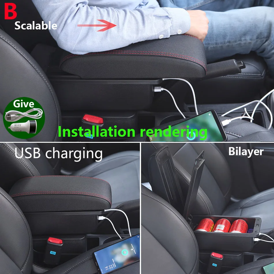 Reposabrazos para Volkswagen POLO nuevo para VW POLO Mk5 6R Vento, caja de reposabrazos para coche, caja de almacenamiento de piezas interiores, accesorios para coche 2012-2018USB - Imagen 5